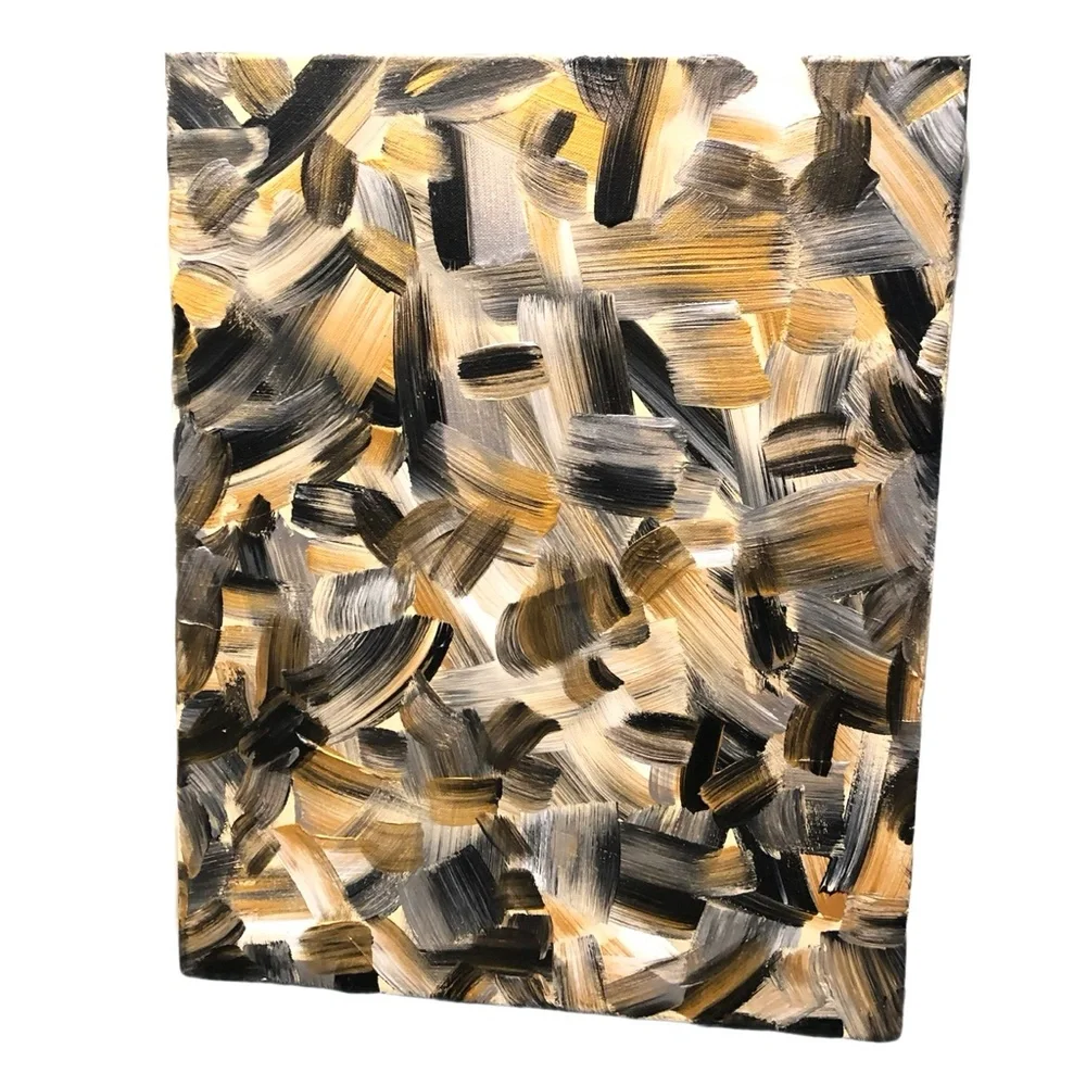 HANDCRAFTED BLACK/GOLD/SILVER/CREAM ABSTRACT ART